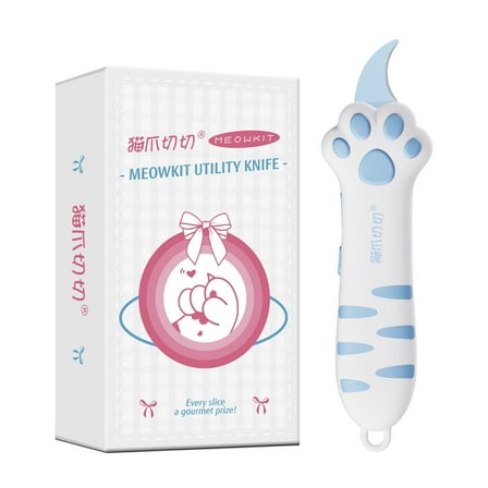 Meowkit Blue Cat Paw Utility Knife, Retractable Box Cutter for Crafts, Gift-Worthy Stationery Tool