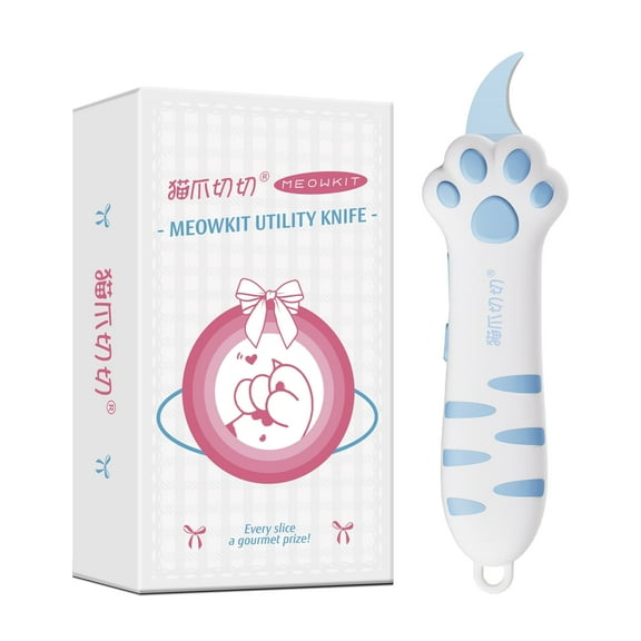 Meowkit Blue Cat Paw Utility Knife, Retractable Box Cutter for Crafts, Gift-Worthy Stationery Tool