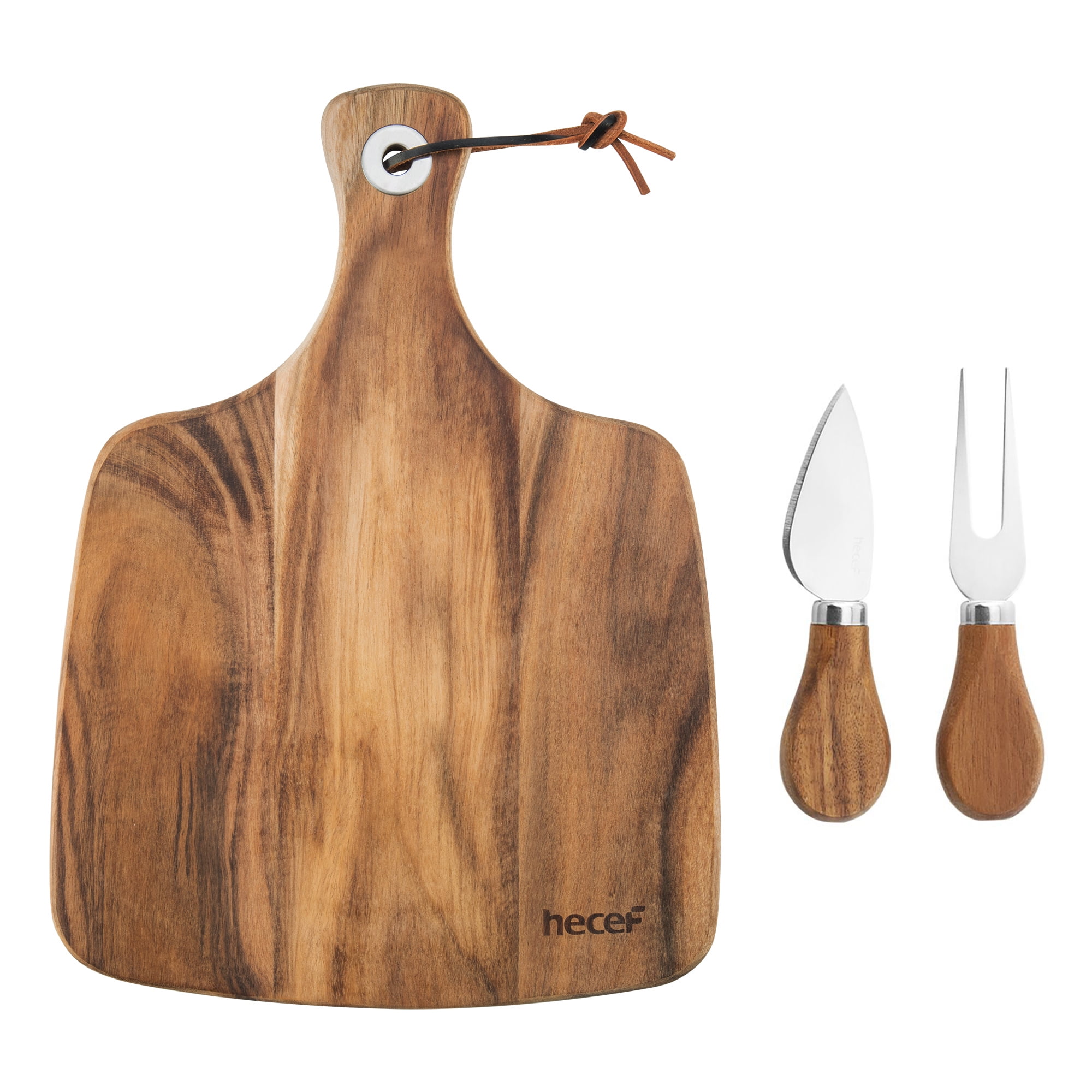 Hecef Cheese Board Set with Handle and Knife Set, 12 in Acacia Wood