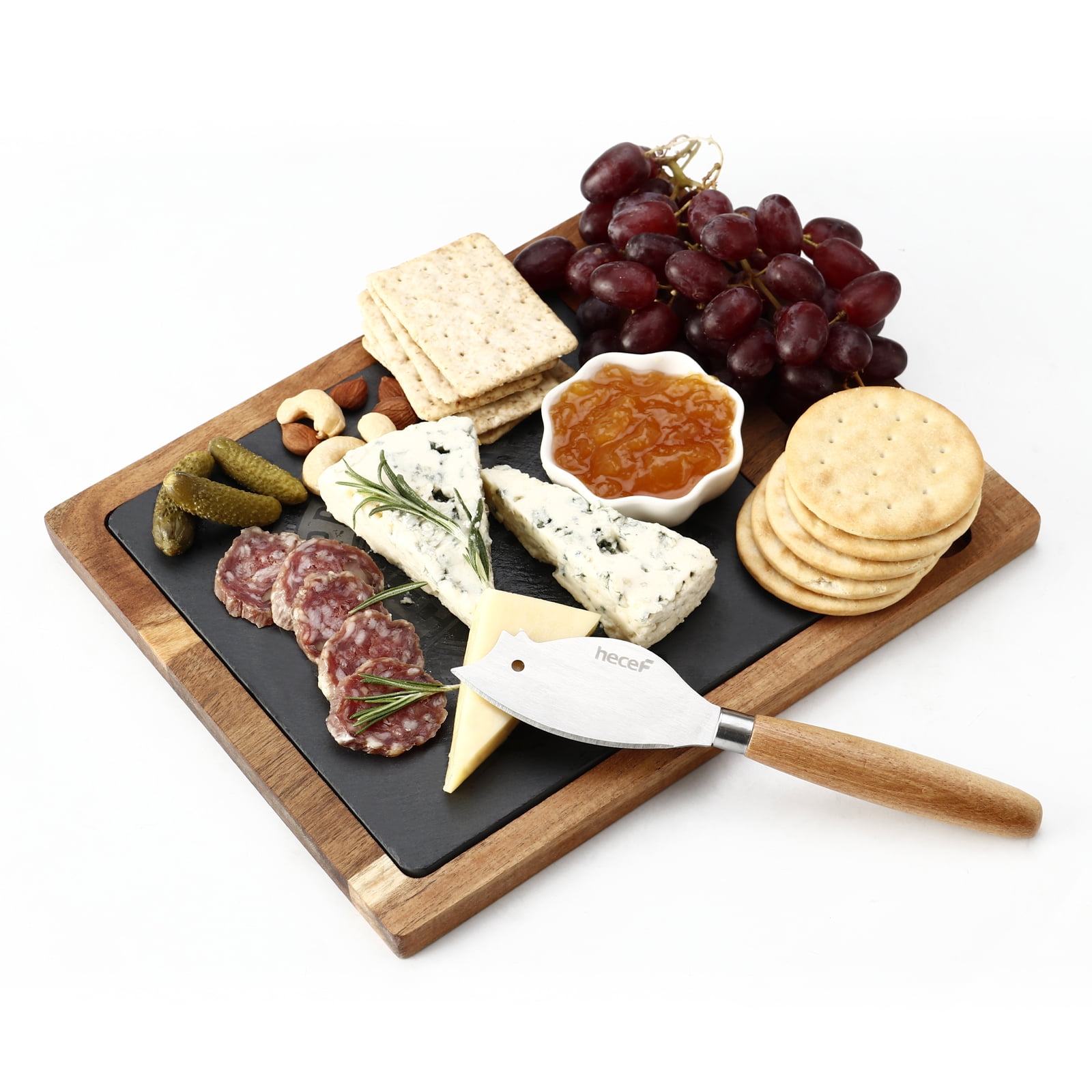 Hecef Cheese Board Set with Removable Black Slate and cheese knife