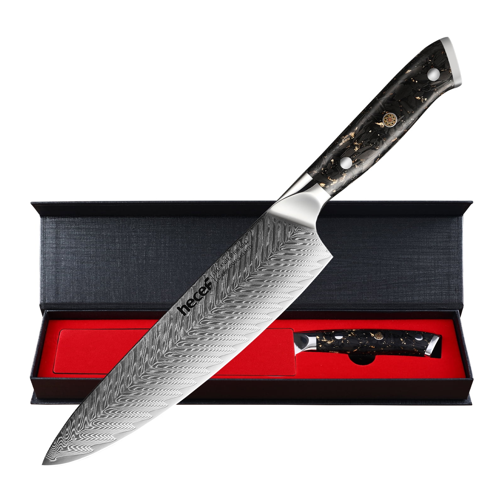 HexClad 8 inch Japanese Damascus Stainless Steel Chef Knife Full Tang, Silver