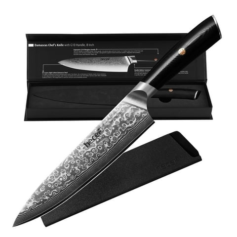 Hecef 8-Inch Damascus Steel Chef Knife, VG10 Professional Kitchen Knife