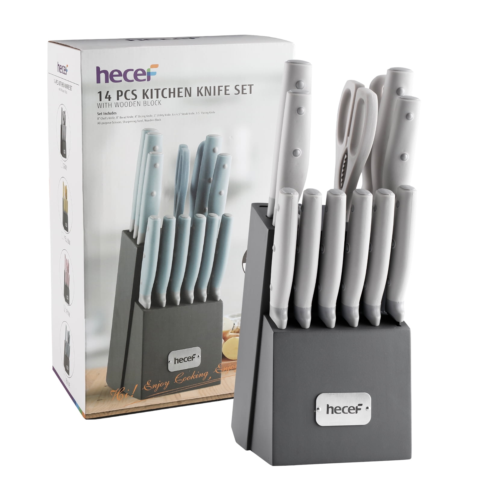 HITECLIFE Kitchen Knife Set with Block 14-Piece, Chef knife Set with Knife  Sharpener 