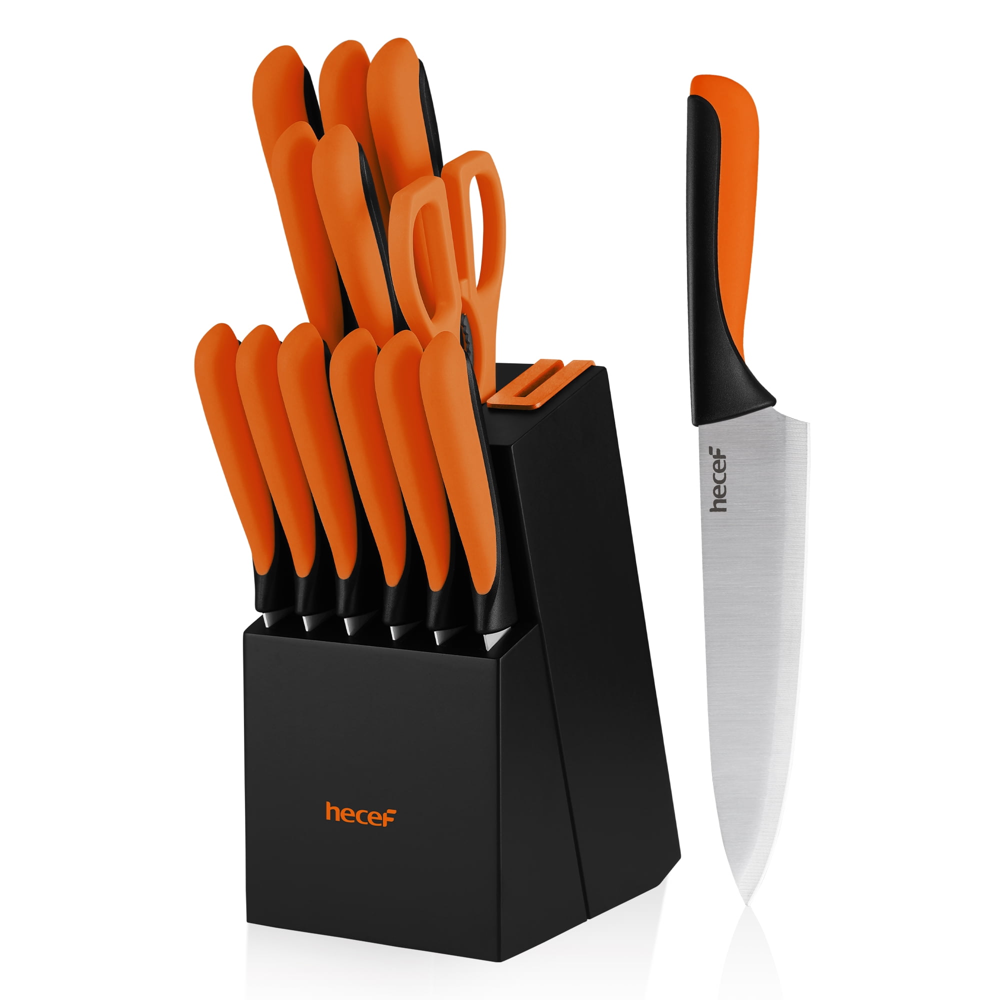 Hecef Knife Set with Block, 13 Pcs High Carbon Stainless Steel Knives with Ergonomic PP Handles