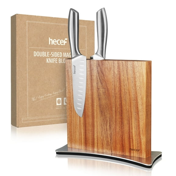 Hecef Magnetic Knife Block, Double-Sided Powerful Magnet Wooden Knife Holder for Kitchen Counter