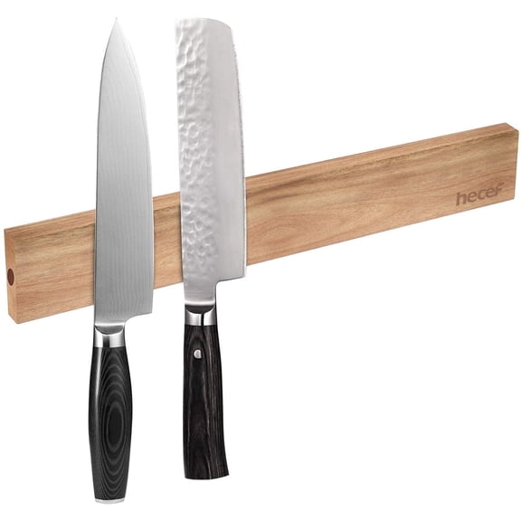 Hecef Magnetic Knife Holder, Wall Mounted Acacia Wood Knife Strip with Strong Magnet, 12 Inch