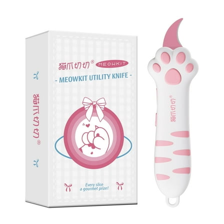 Meowkit Pink Cat Paw Box Cutter, Cute Retractable Safety Craft Cutter for Packaging, Gifts, Office, DIY Use