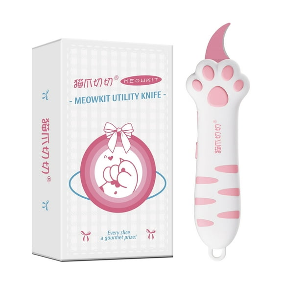 Meowkit Pink Cat Paw Box Cutter, Cute Retractable Safety Craft Cutter for Packaging, Gifts, Office, DIY Use