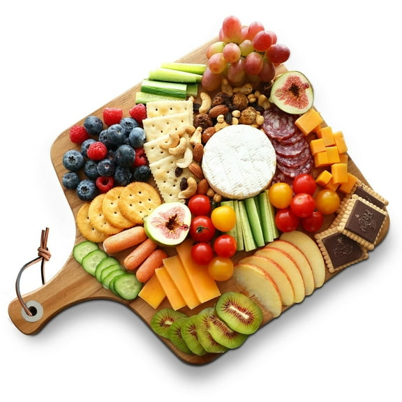 Hecef Square Charcuterie Board, Wooden Serving and Cutting Cheese Board with Handle for Housewarming