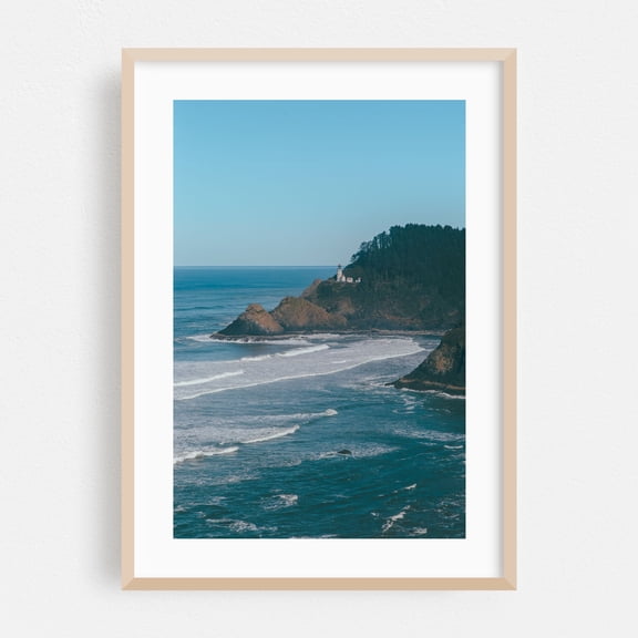 Heceta - Florence Oregon Photography Lighthouse Coast Seascape Waves Ocean Scenic Nature Oak Framed Wall Art Print 16 x 24 inches