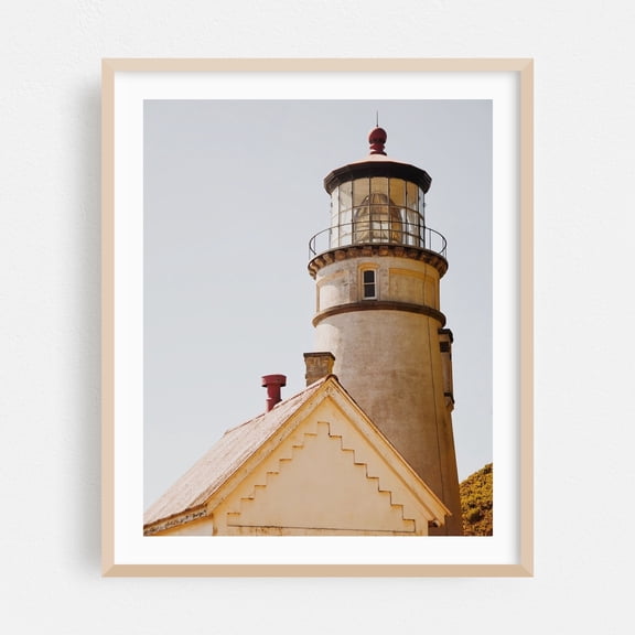 Heceta Head Lighthouse - Florence Oregon Photography Lighthouse Coastal Architecture Vintage Seaside Nautical Ocean Oak Framed Wall Art Print 18 x 24 inches