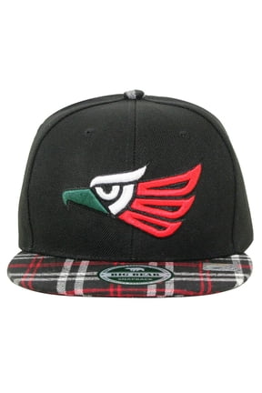 Hecho En Mexico Baseball Cap Eagle Mexican Aguila Embroidered Snapback Flat Bill (7fc60_3 color/Checker Black)
