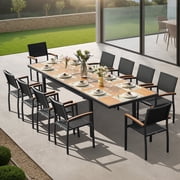 Heck 10 Person Teak Extendable Outdoor Patio Dining Set for 10, Aluminum Frame