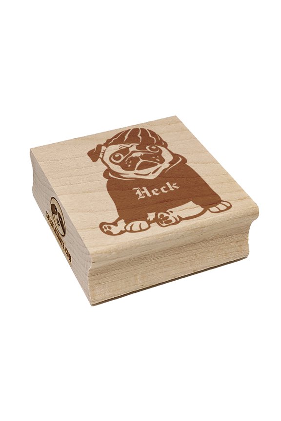 Heck Pug in Hoodie and Beanie Square Rubber Stamp Stamping Scrapbooking Crafting - Small 1.25in