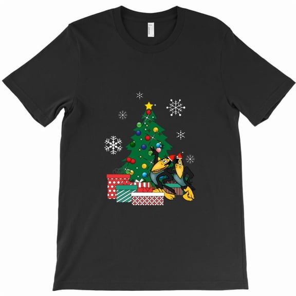 Heckle And Jeckle Around The Christmas Tree Funny Holiday Cartoon Graphic T-Shirt G6538, Up to 5XL
