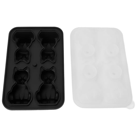 Hecnuo,3D Cat Shaped Silicone Ice Tray with Lid,Easy Release Ice Maker 4 Compartment,for Making Cat Shaped Ice Cubes for Beverages, Coffee, or Cocktails Using A Silicone Tray with Lid.