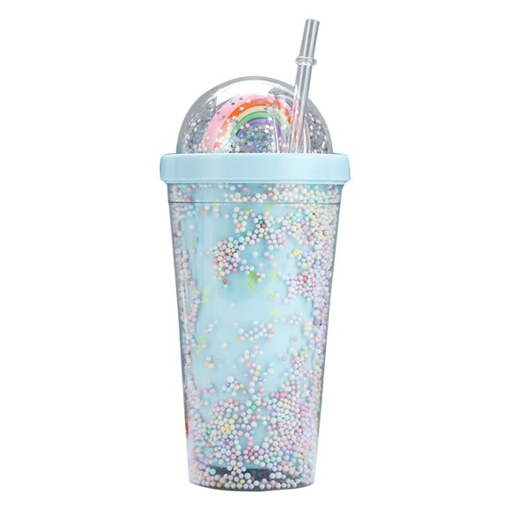 Hecnuo,Rainbow Bubble Straw Cup,Double Layer Plastic Tumbler,For Covering Opened Cans To Keep Drinks Fresh In Refrigerators