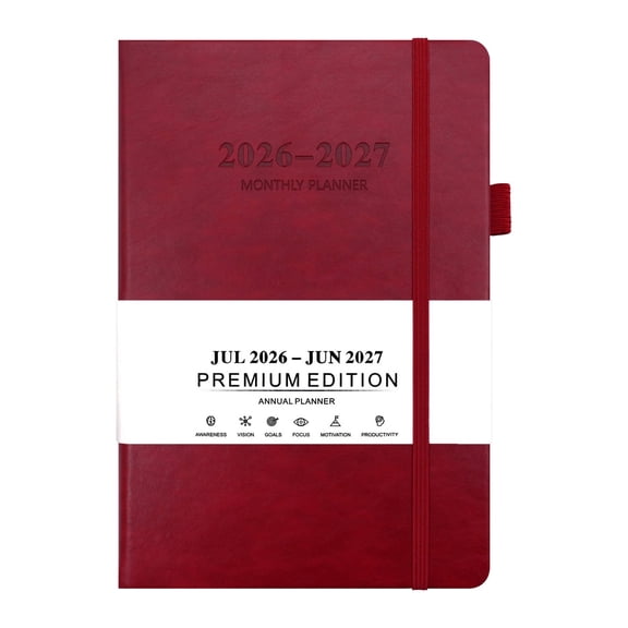 Hecnuo,Red 2026-2027 Monthly Planner,Jul 2026 To Jun 2027 Agenda Book,for Jul 2026 To Jun 2027 Monthly Planner with 7 Color Options
