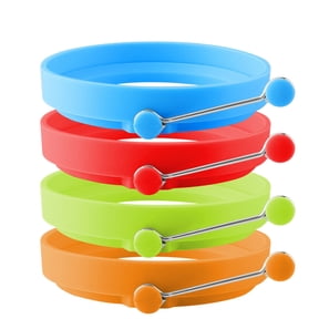 Hecnuo,Silicone Egg Rings 4PCS,Nonstick Pancake Cooking Rings,for Cooking Pancakes or Eggs Using 4PCS Nonstick Silicone Egg Rings with Handles In A Kitchen.
