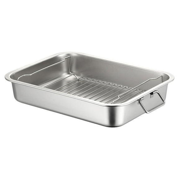Hecnuo,Stainless Steel Roasting Pan with Rack,Turkey Baking Broiler Tray,for Roasting Turkey, Chicken, or Vegetables In An Oven Using A Stainless Roasting Pan with Rack and Handle.