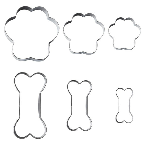 Hecteas Biscuit Moulds,Biscuit Mold,Cookie Cutters 6 Pcs Bone and Dog Footprints Cookie Cutters Set Stainless Cutters Dog Cookie Cutter Dog Cutters for Homemade A(6-Piece Cookie Mold Set-Silver)
