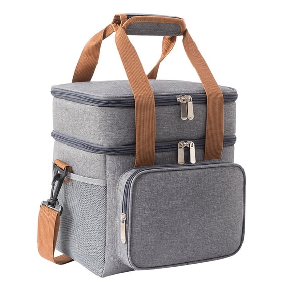 Hecteas Lunch Bag,Bento Case,Insulated Large Lunch Box Double Heavy Duty Lunch Bag Leak Proof Freezer Bag Men Female Adult Work Flight Beach Day Trip(1X Lunch Bag-Gray)