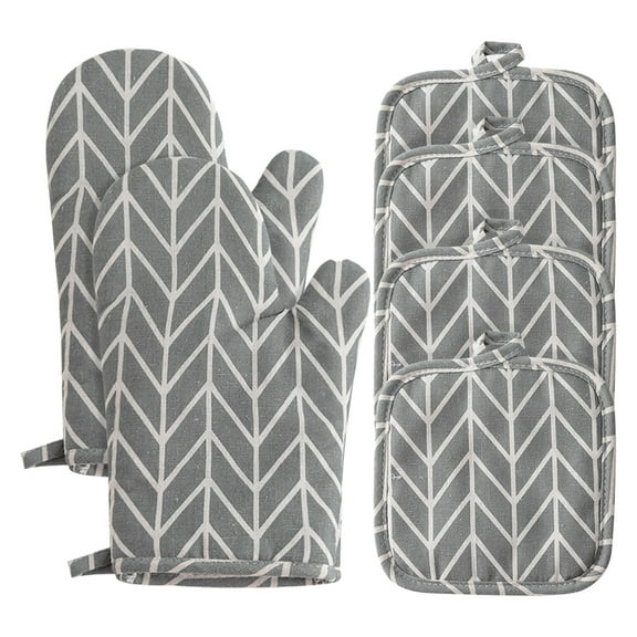 Hecteas Oven Mitts,Oven Socks,Set of 6 Oven and Pot Holders Kitchen Microwave Heat Oven Mittens and Oven Hot Pad for Cooking(2X Gloves, 4X Heat Pads-Gray)
