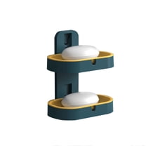 Hecteas Rack,Storage Rack,Bathroom Soap Dish Holder Wall Mounted Soap Rack 2 Tier Kitchen Basket Sponge Stand for Shower/Bathroom/Counter Top(1X Wall Mounted Double Soap Box-Black)