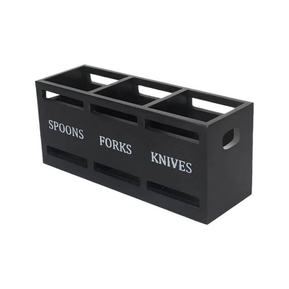 Hecteas Rack,Storage Rack,Modern Wooden Utensil with 3 Compartment Silverware Cutlery Holders for Countertop Kitchen Utensils Organizer Storage Container for Fork and Spoon(1 Storage Box-Black)