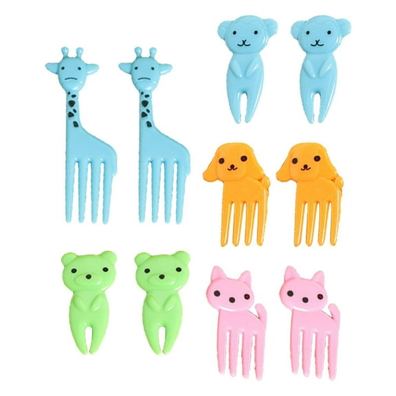 Hecteas Tableware,Plastic Fork,Animal Food Picks for Kids Lunch Accessories Cake Little Forks Dessert Forks Mini Toothpick(10 Pieces Animal Fruit Fork-Clear)
