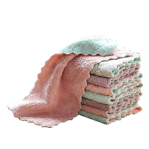 Hecteas Wipes,Cleaning Cloth,10Pcs Absorbent Clean Cloth Wiping Rag Dish Towel Home Kitchen Wipe Corals(10* White Cleaning Cloth-Pink)