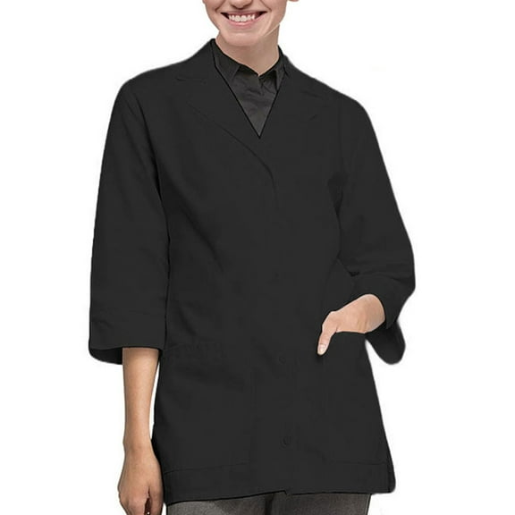 Panda Uniform by HeedFit Women's 32" 3/4 Sleeve Lab Coat with Multi-Colored Plus Size 12XL Black