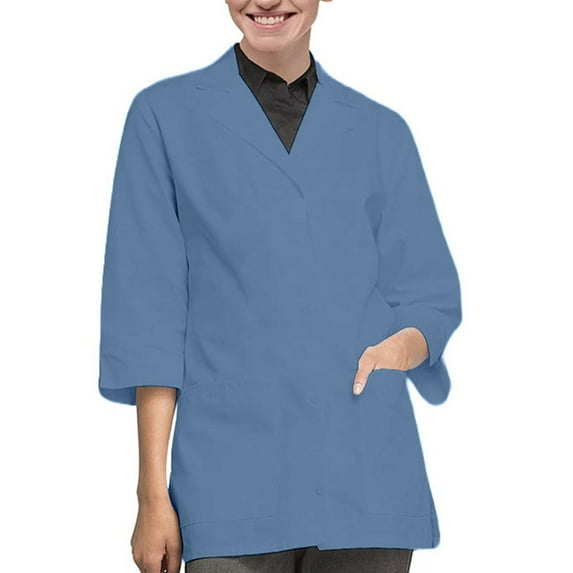 Panda Uniform by HeedFit Women's 32" 3/4 Sleeve Lab Coat with Multi-Colored Plus Size 12XL Ceil Blue