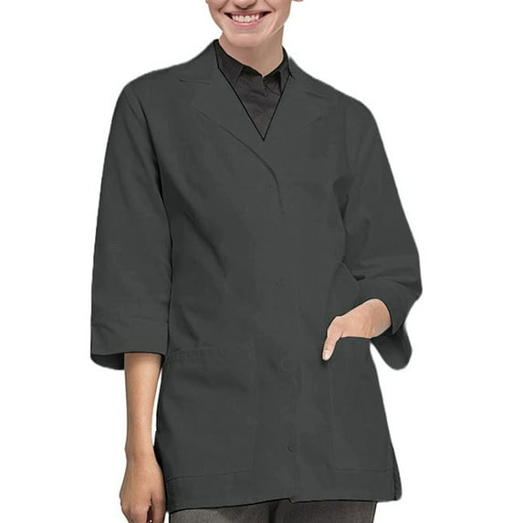 Panda Uniform by HeedFit Women's 32" 3/4 Sleeve Lab Coat with Multi-Colored Plus Size 3XL Charcoal
