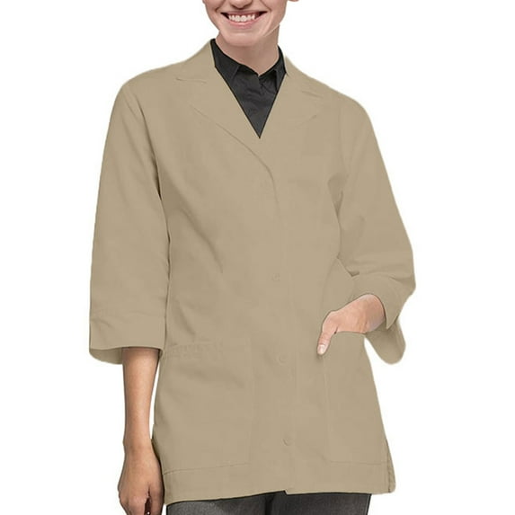 Panda Uniform by HeedFit Women's 32" 3/4 Sleeve Lab Coat with Multi-Colored Plus Size 10XL Khaki