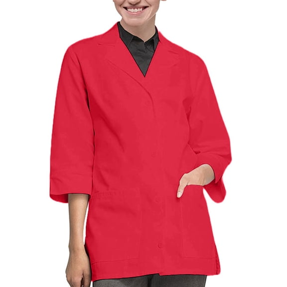 Panda Uniform by HeedFit Women's 32" 3/4 Sleeve Lab Coat with Multi-Colored Plus Size Red XS