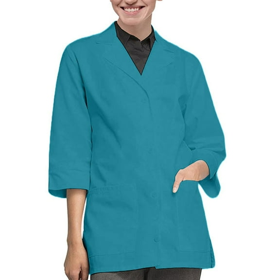 Panda Uniform by HeedFit Women's 32" 3/4 Sleeve Lab Coat with Multi-Colored Plus Size 6XL Teal