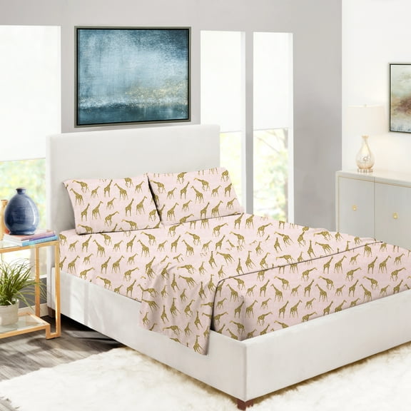 Hedaya Home Toddler Giraffes Microfiber Sheet Sets, Full, 4-Pieces