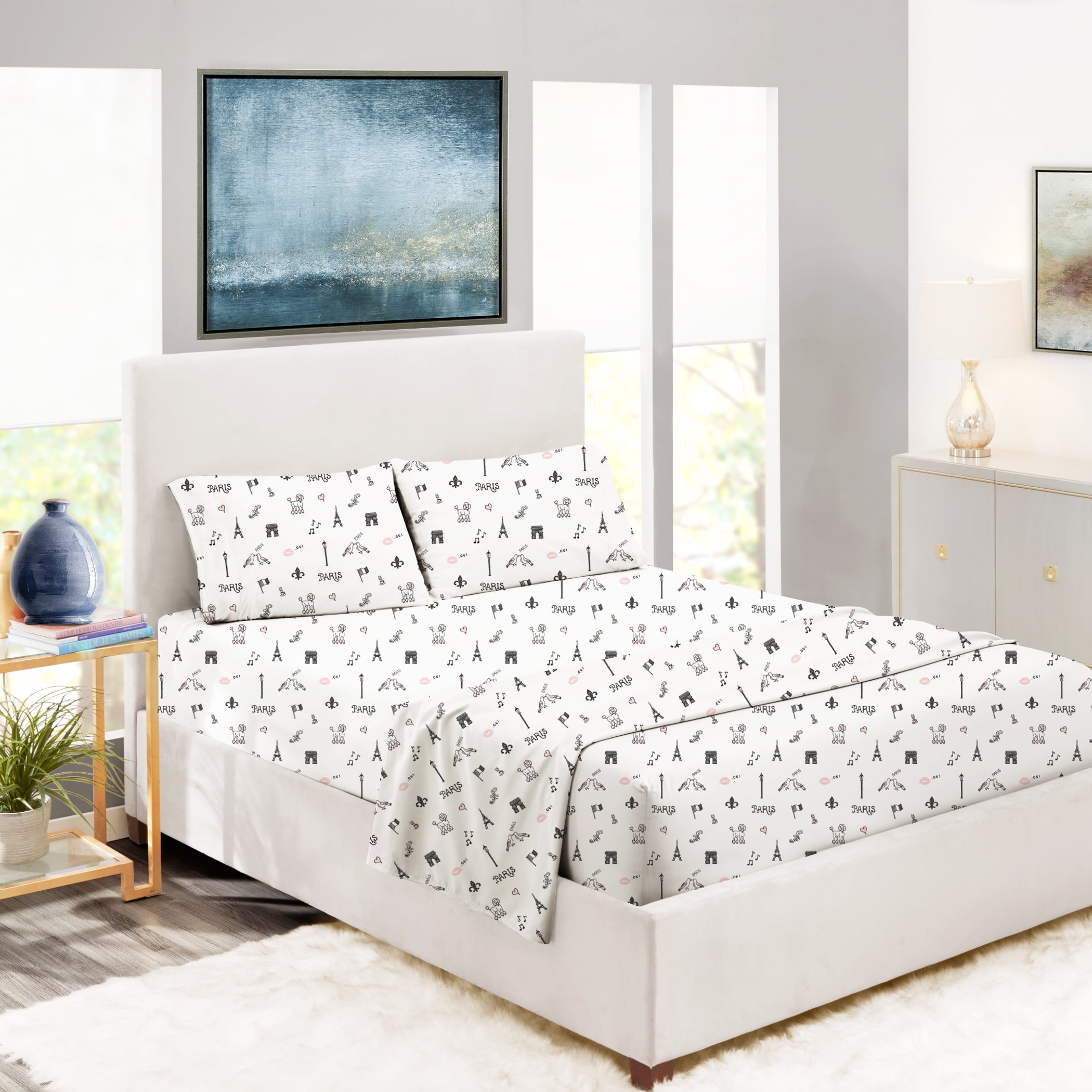 BCBG Discovering Paris Sheets Set Extra Soft Bonjour Paris Eiffel Tower Patterned Sheets, Easy Fit, Breathable & Wrinkle Free, Whimsical, Fade Resistant Kids Paris Bedding (Paris, Twin, 3-Piece)