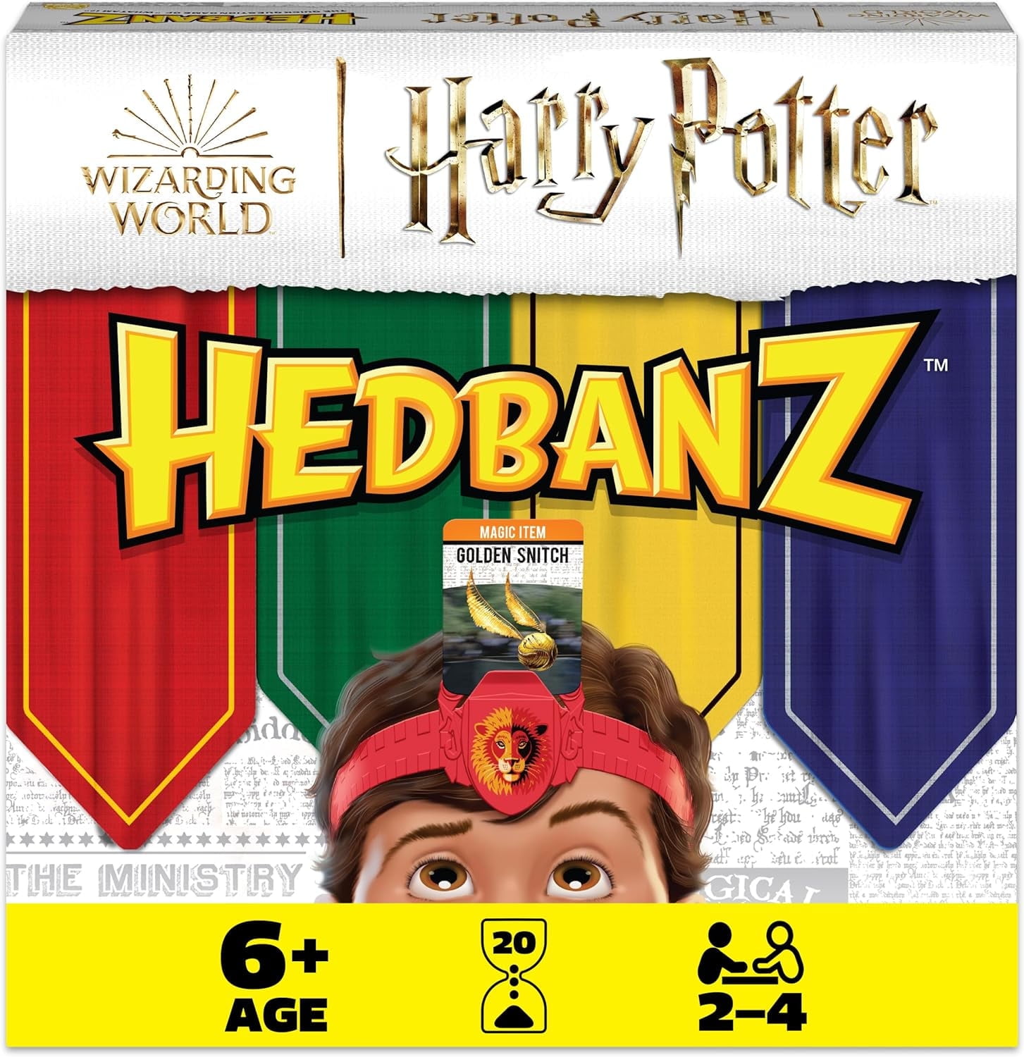 Hedbanz, Harry Potter Wizarding World 2022 Edition with New Cards Family Board Game Gift Toy Merchandise Books Movies Card Game House Headbands, for Adults & Kids Ages 6 and up