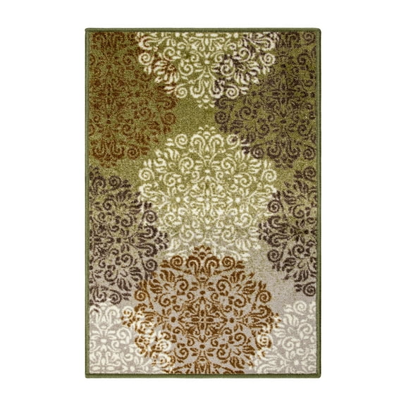 Hedena Traditional Non-Slip Geometric Floral Indoor Washable Area Rug by Blue Nile Mills, 2' x 3', Brown