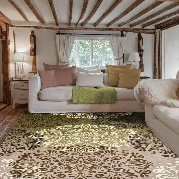 Hedena Traditional Non-Slip Geometric Floral  Indoor Washable Area Rug by Blue Nile Nills - 5' x 8', Brown