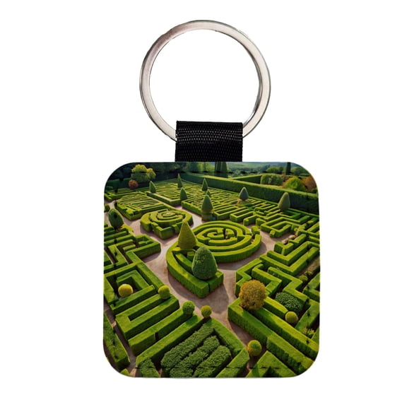 Hedge Garden Maze Faux Leather Square Keychain