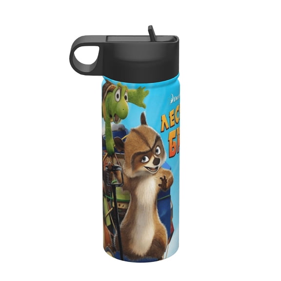 Over the Hedge Kids Insulated Water Bottle With Straw - 18 Oz Stainless Steel Double Wall Vacuum Cup, Leakproof, Bpa Free, Suitable For Boys And Girls