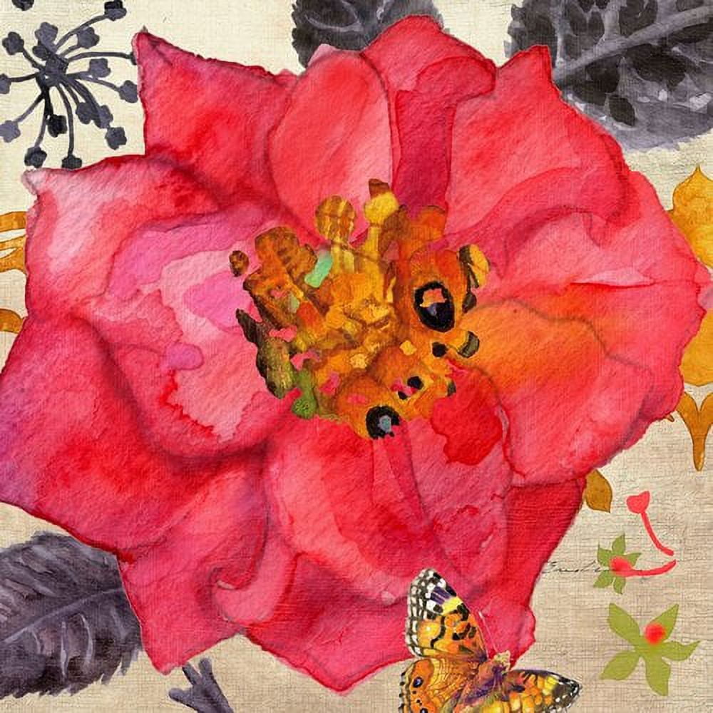 Large Pink Floral Canvas Print with Gold Accents