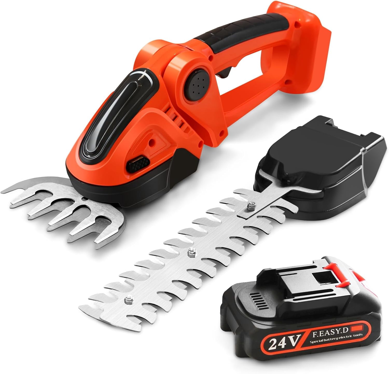 Hedge Trimmer Cordless 24V, 2-in-1 Grass Cutter & Shrub Trimmer, 90° Adjustable Head, Handheld for Lawn Edging Garden