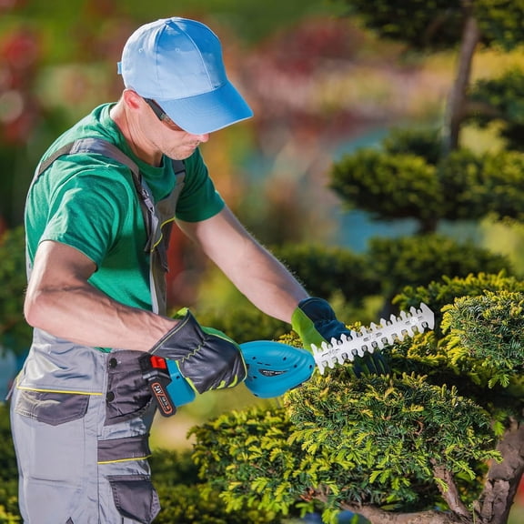 Hedge Trimmer Cordless with Battery and Charger 21V Electric Brush Grass Shrub Trimmer 2 in 1 Handheld Mini Grass Shears Grass Cutter Battery Powered Hedge Trimmer for Garden, Yard and Lawn (Blue)