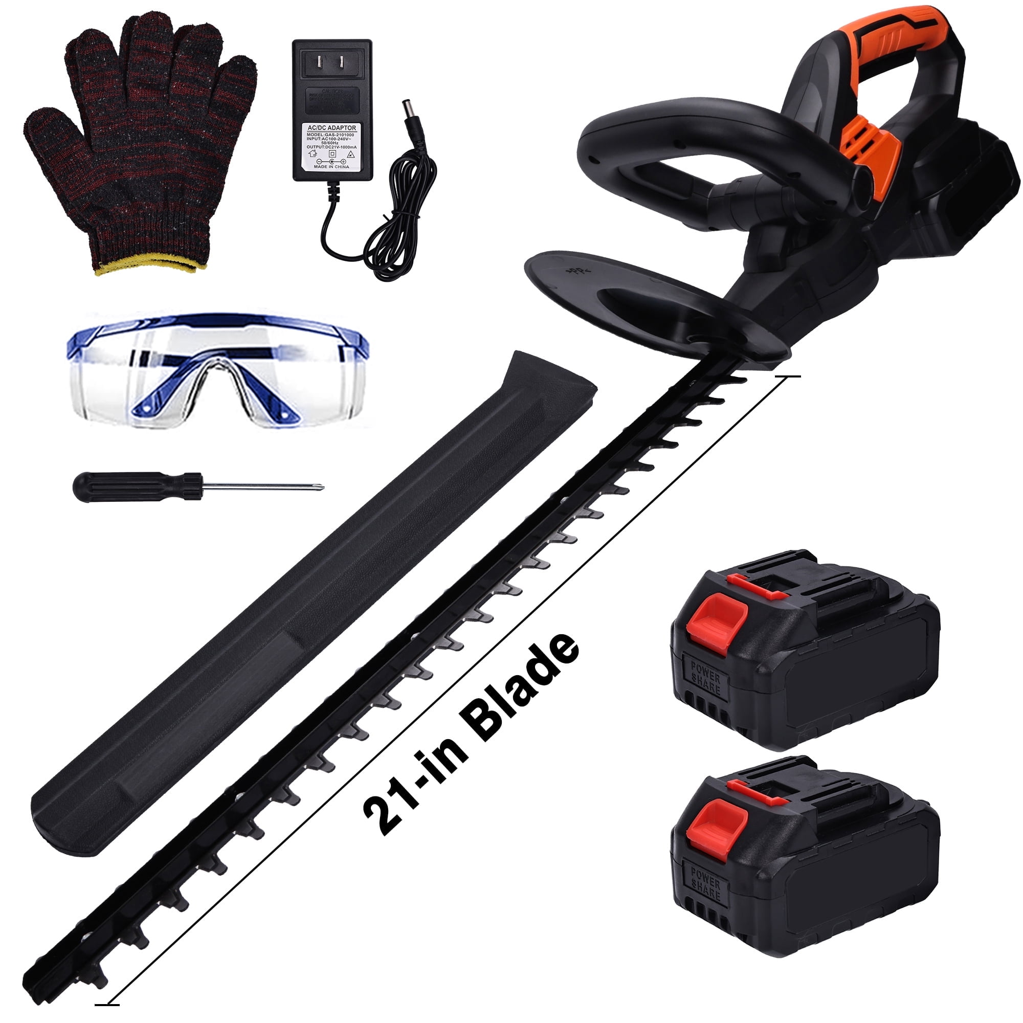 Hedge Trimmer Cordless , HDJ 21-Inch Steel Blade Max Cordless Hedge Trimmer with 2 Battery and Fast Charger, Electric Hedge Trimmer Cordless, Black and Orange