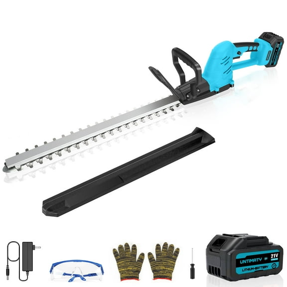 Hedge Trimmer Cordless, UNTIMATY 21V Electric Hedge Trimmer with 3.0Ah Battery and Charger for Bush Shrub Cutting, Trimming, Blue