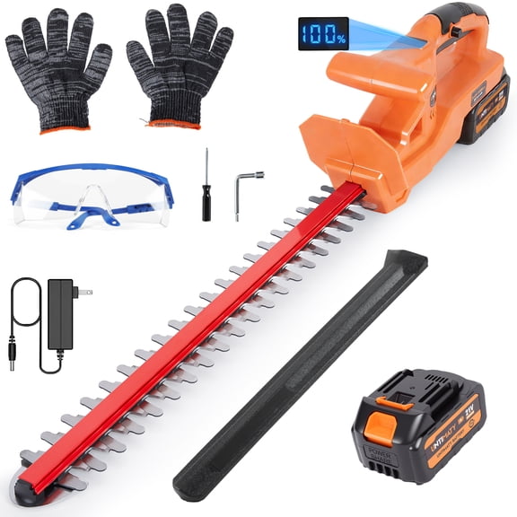 21V Cordless Hedge Trimmer with 21" Dual-Action Blade, UNTIMATY Electric Hedge Cutter with 3.0Ah Battery and Fast Charger for Garden, Shrub, Grass and Lawn, Orange